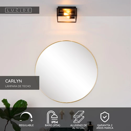 Lucide CARLYN - Lámpara de techo Baño - 2xE14 - IP54 - Negro - USP